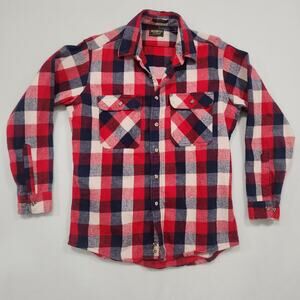 Vintage OshKosh B’Gosh Men’s Flannel Work Shirt Red White & Blue Large Tall USA